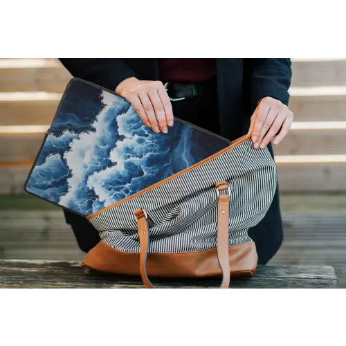 Golven - Blauw - Schuim laptophoes neopreen klein -tas