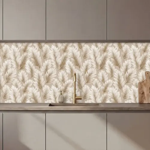 Botanisch - Patroon - Beige keuken achterwand 2 middel 871 zz_3dshopping