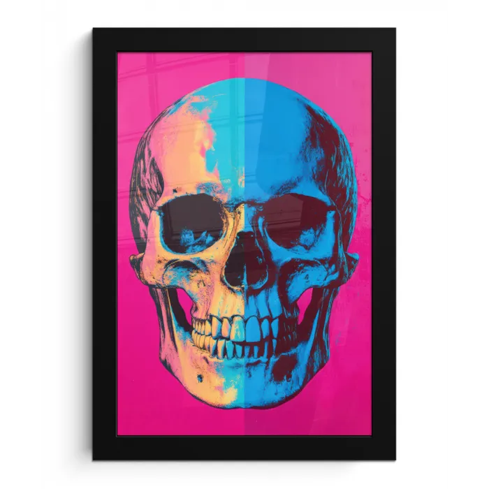 Neon - Blauw - Pop-art - Schedel fotolijst zwart zonder passe partout klein -3d
