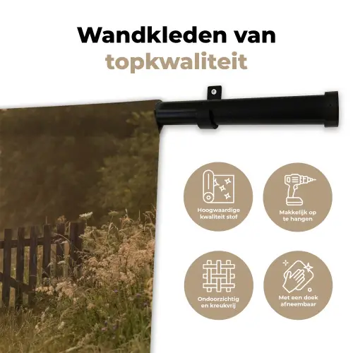 Hek - Natuur - Mist - Veld Wandkleed katoen klein -sfeer2