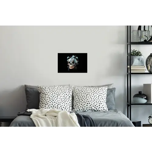 Schedel - Blauw - Bloemen - Bladeren Muursticker klein -slaapkamer