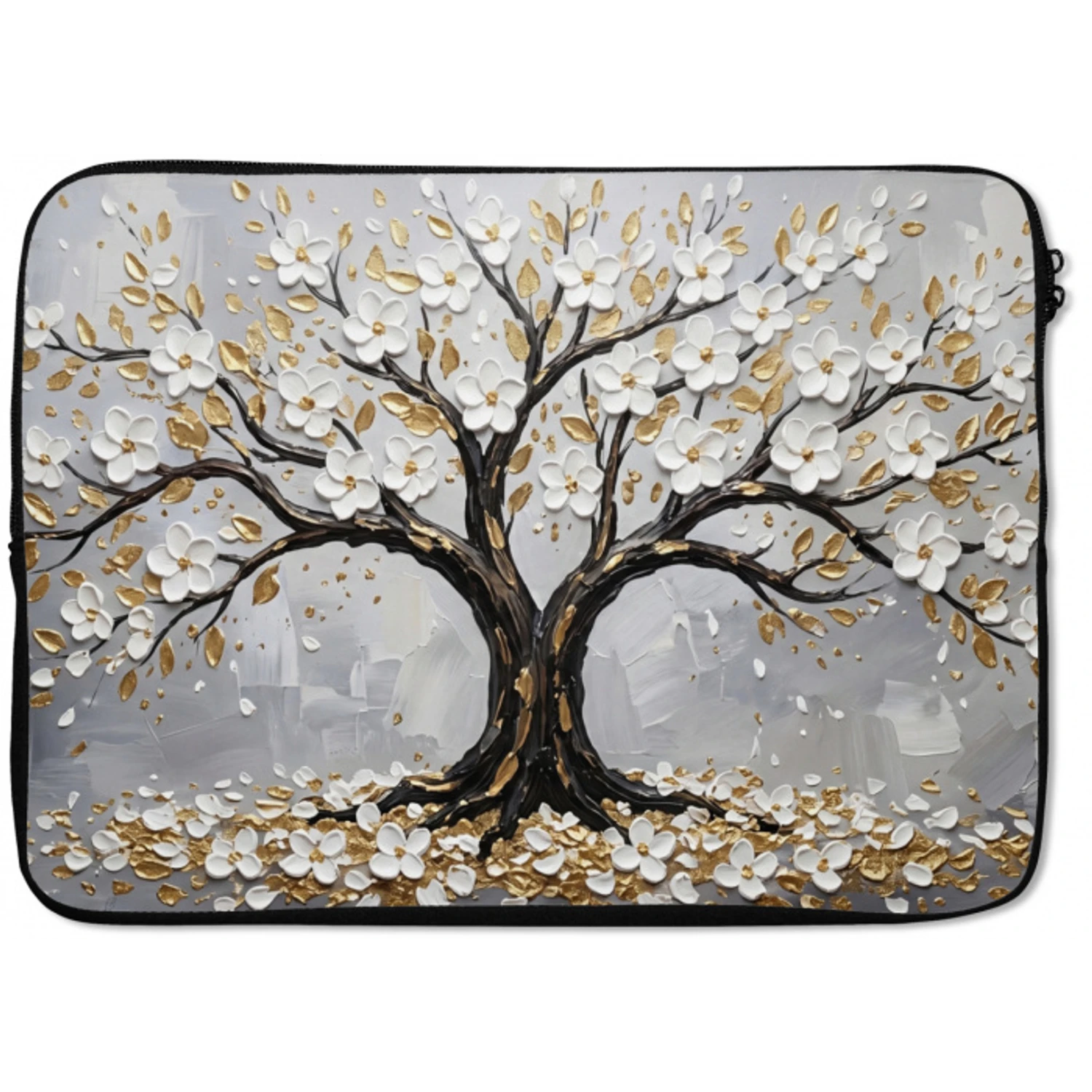 Boom - Bloemen - Natuur - Abstract - Wit laptophoes neopreen klein -zkaufland3dotto