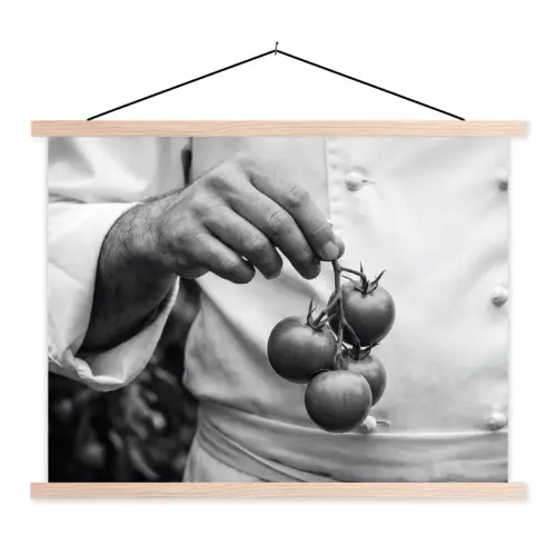 Tomaten - Chef - Zwart - Wit textielposter latten blank klein -3d