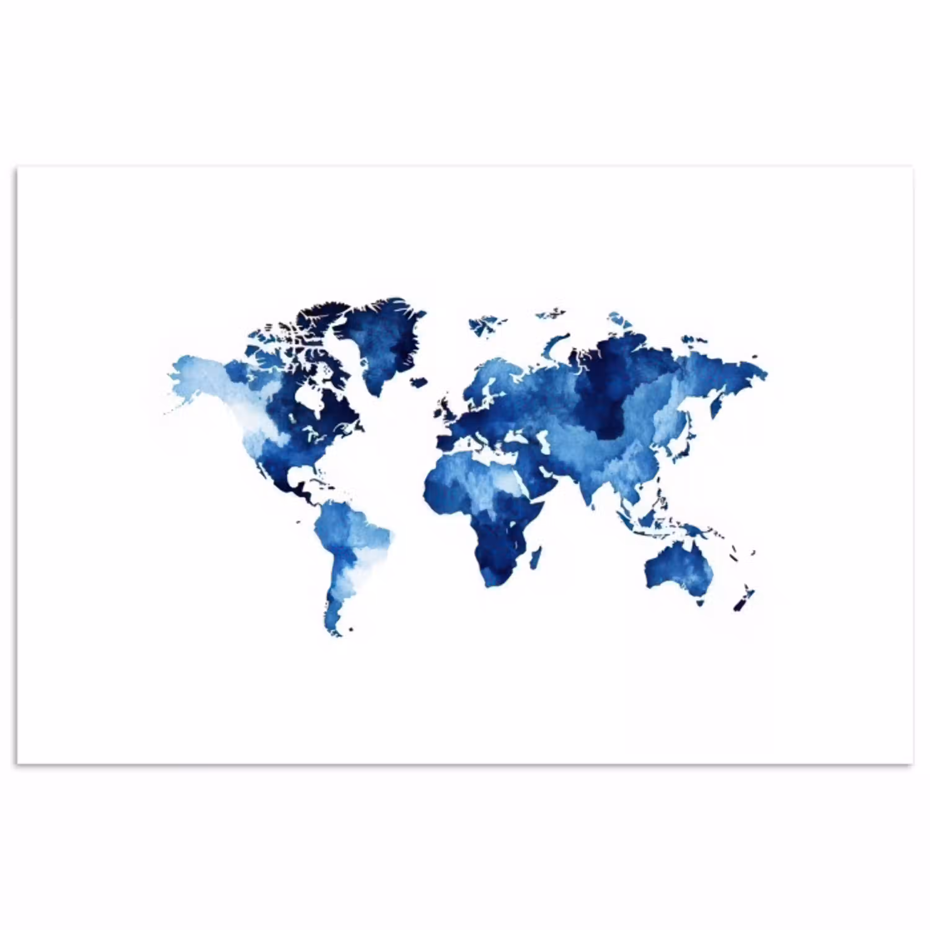 Indigo - Wereldkaart - Aquarel poster papier klein -3d