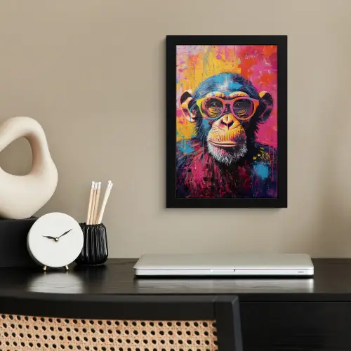 Graffiti - Chimpansee - Aap - Bril - Kleurrijk fotolijst zwart zonder passe partout klein -sfeer1