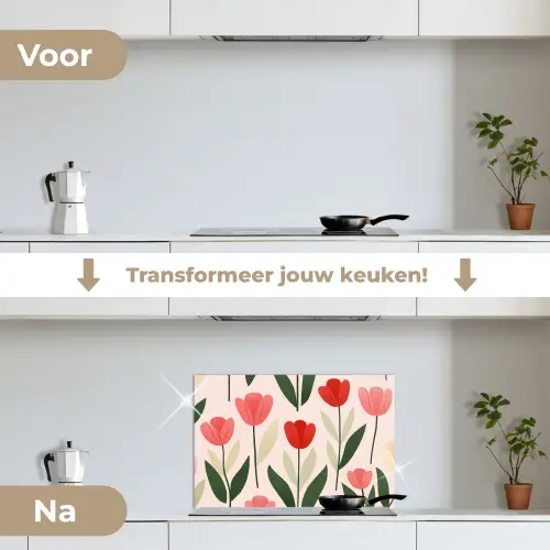 Tulpen - Modern - Roze keuken achterwand spatscherm klein -voor_na_NL