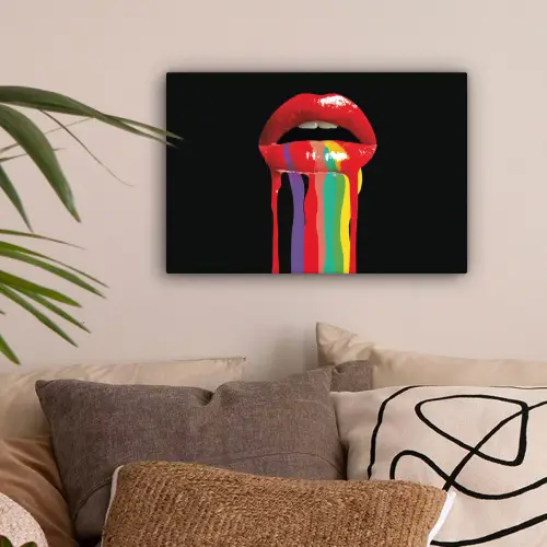 Lippen - Kleuren - Zwart canvas 2cm klein -sfeer1