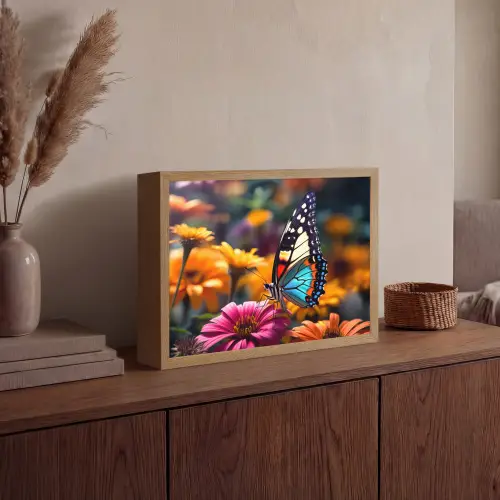 Vlinder - Dier - Kleurrijk - Bloemen - Natuur Light Box met batterij (Wandlamp) middel -sfeer2