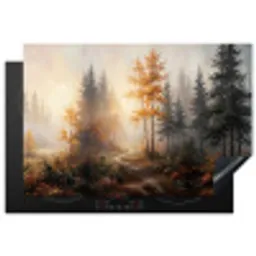 Bospad - Herfstbladeren - Natuur - Schilderachtig - Oranje Inductie beschermer vinyl 3mm klein -3d