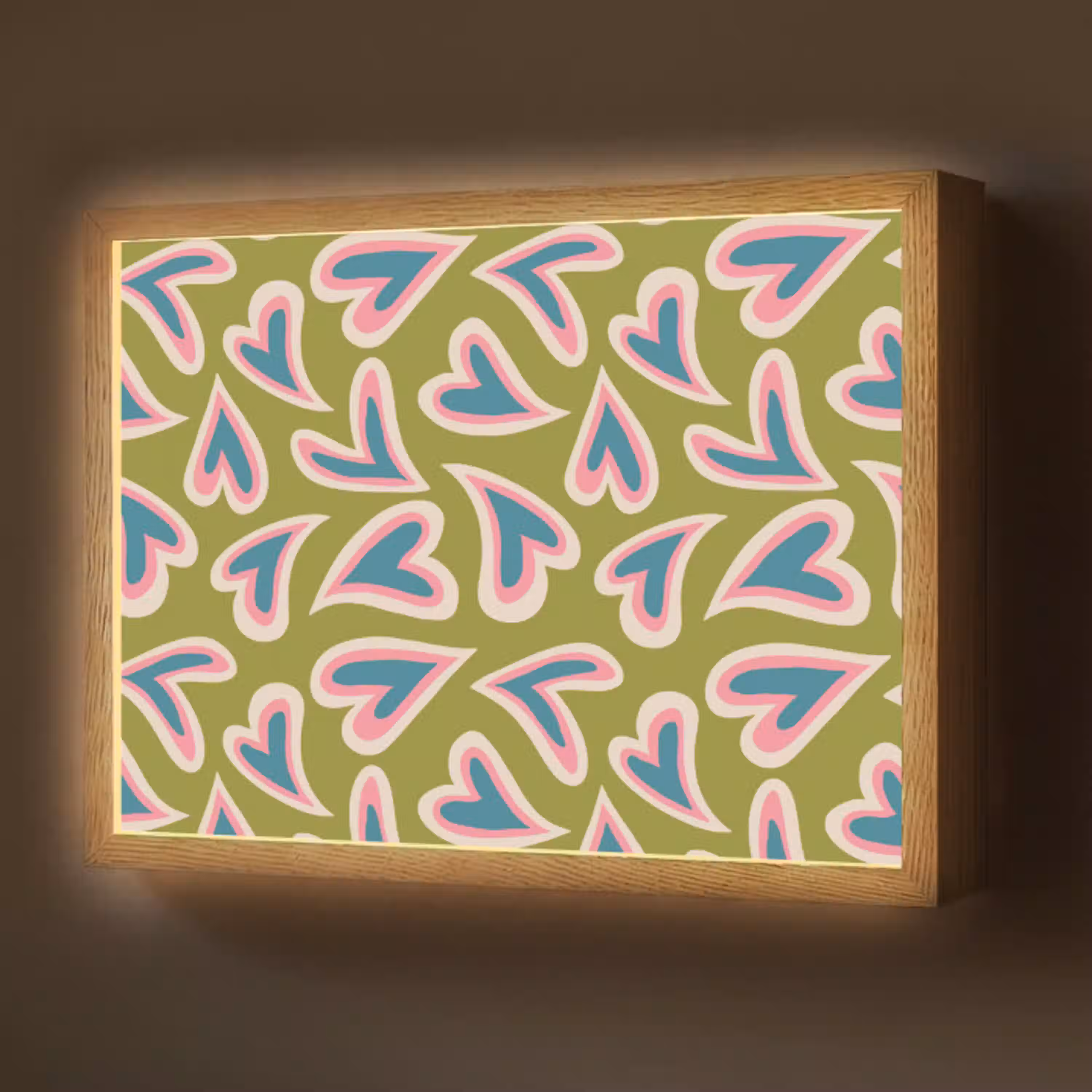 Groen - Retro - Hartjes - Patroon Light Box met batterij (Wandlamp) middel 907 -z3d_website