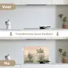 Tropisch landschap - palmbomen - Bloemen - Roze lucht keuken achterwand spatscherm klein -voor_na_NL