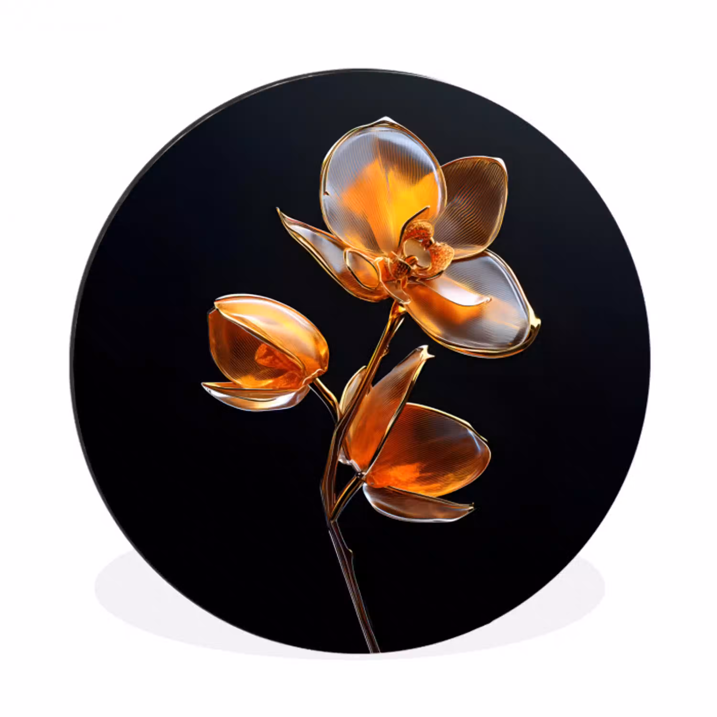 Bloem - Orchidee - Oranje Wandcirkel aluminium klein -3d