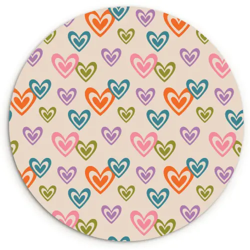 Kleurrijk - Hartjes - Patroon - Beige Wandcirkel plexiglas klein 852 -3d