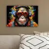 Chimpansee - Aap - dieren - Graffiti - Bril - Koptelefoon - Kleuren canvas 2cm klein -sfeer3