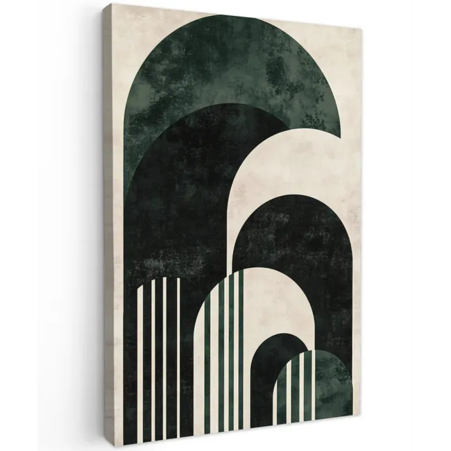 Bogen - Donkergroen - Lijnen Tuinposter op houten frame 2 cm dik klein -3d