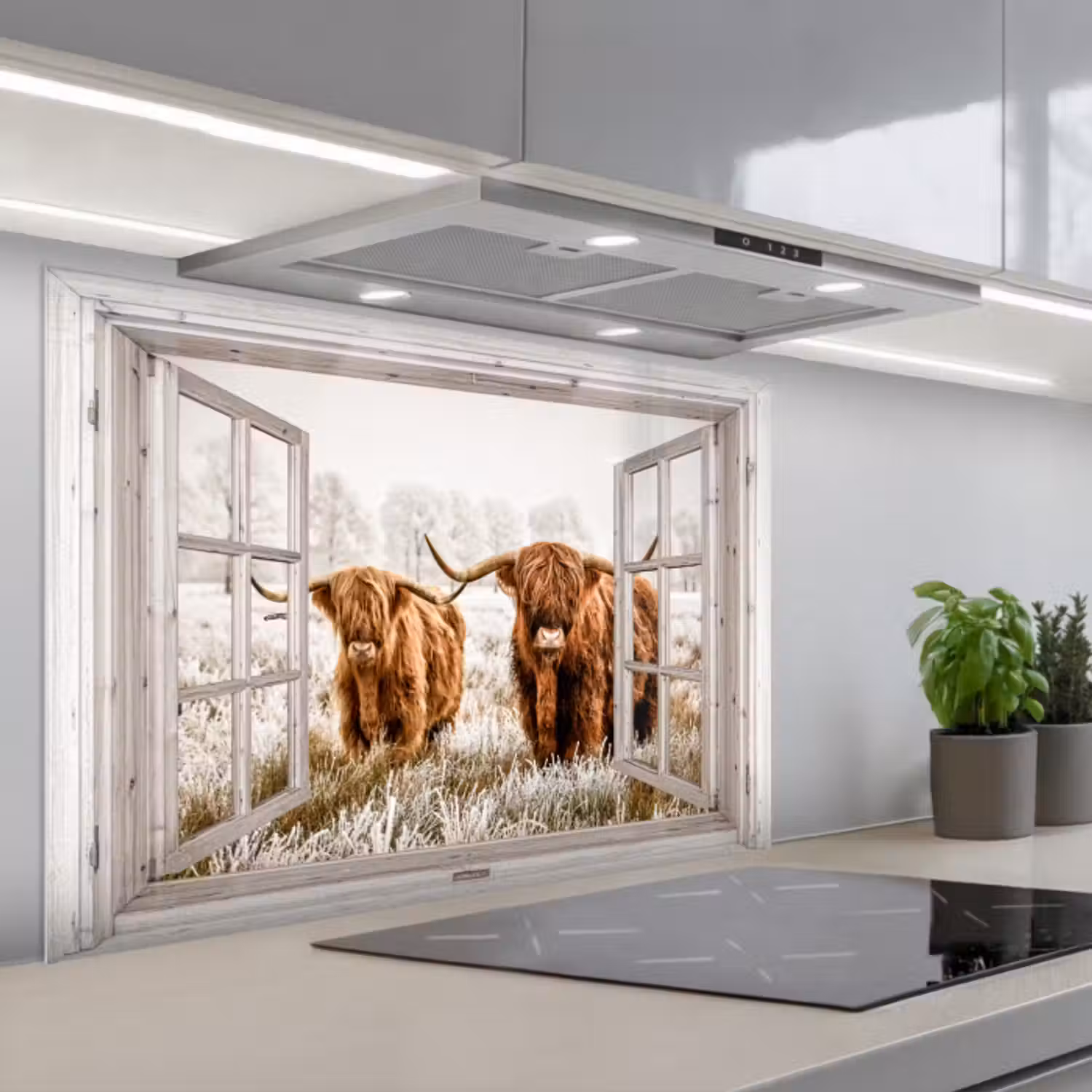 Spatscherm keuken - Doorkijk - Schotse hooglander - Dieren