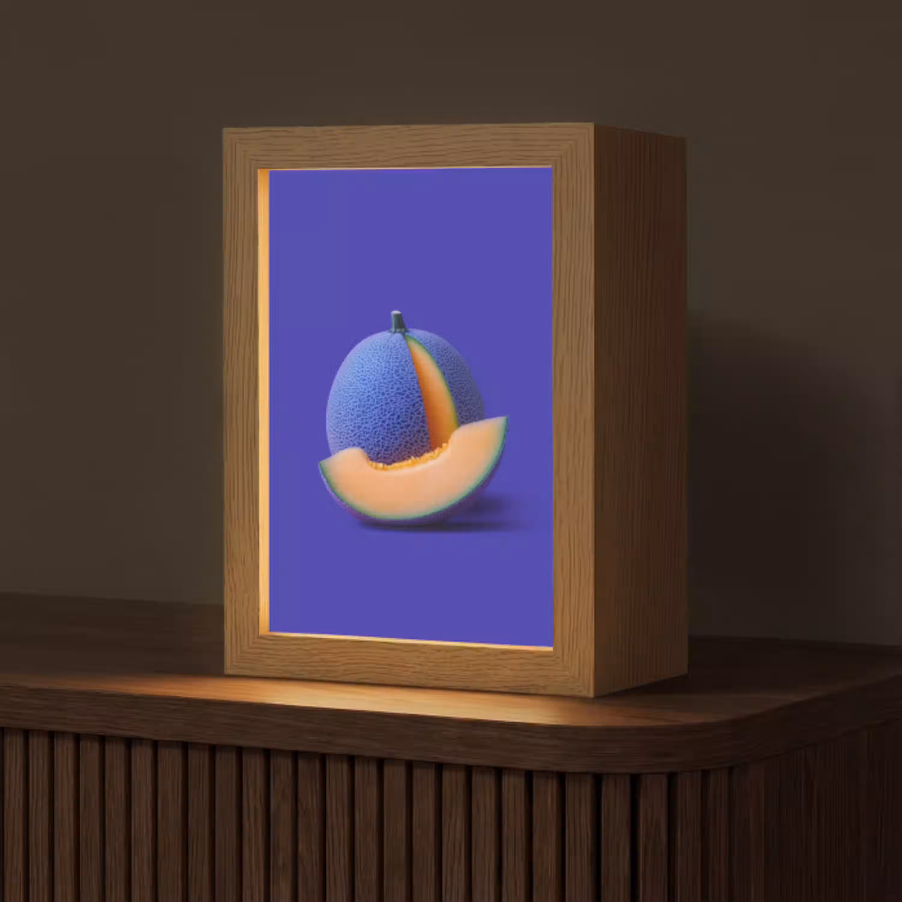 Meloen - Blauw - Oranje - Kunstzinnig Light Box met kabel (Tafellamp) klein -z3d_website