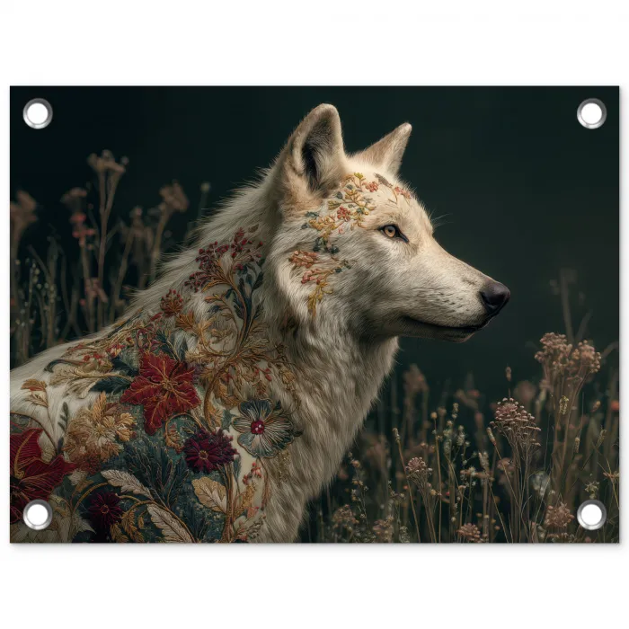 Wolf - Bloemen - Natuur tuinposter los doek klein -3d