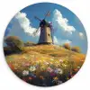 Windmolen - Heuvel - Bloemen - Kleurrijk Wandcirkel kunststof plaat 5mm dik klein -3d