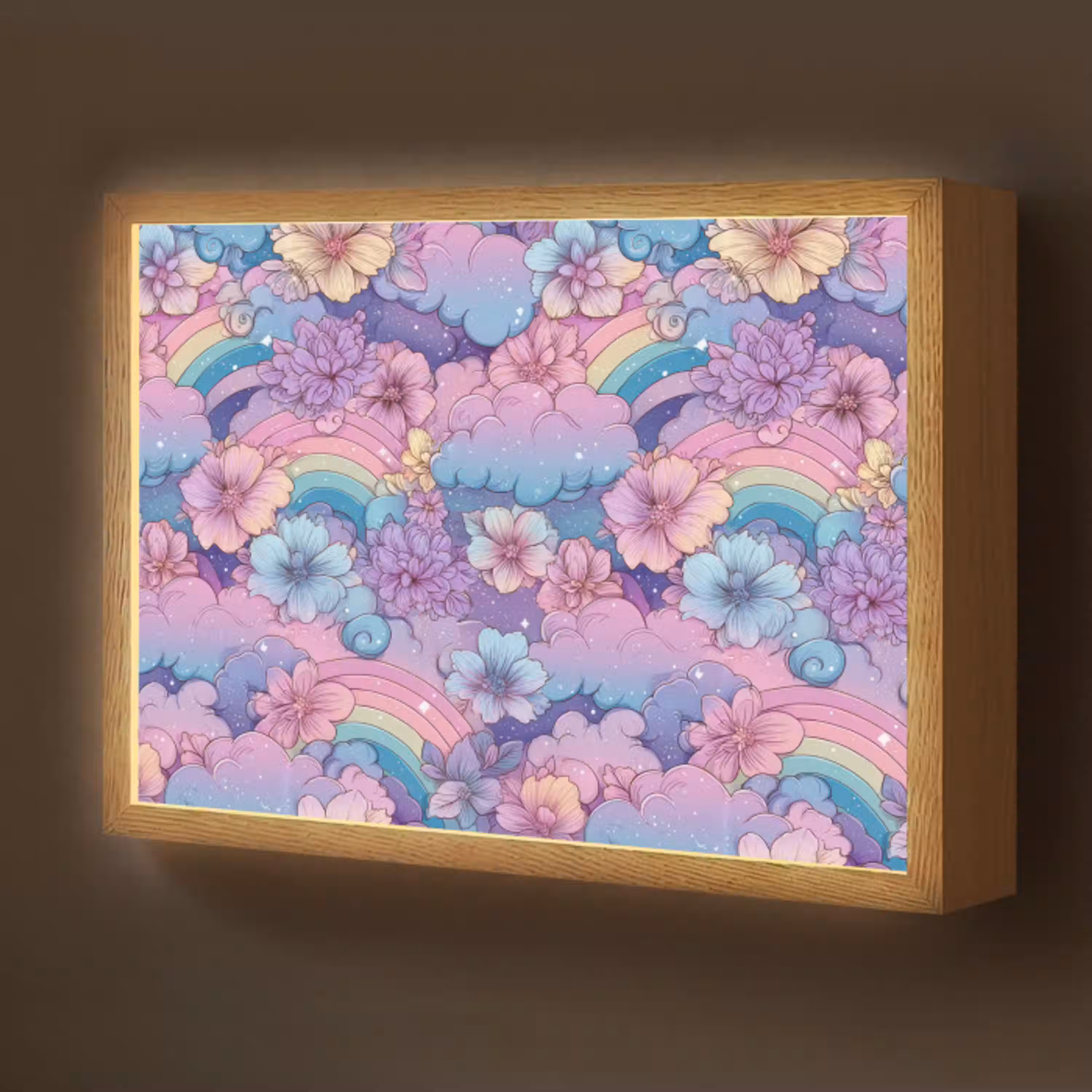 Regenbogen - Bloemen - Kleurrijk - Wolken Light Box met batterij (Wandlamp kind) middel -z3d_website