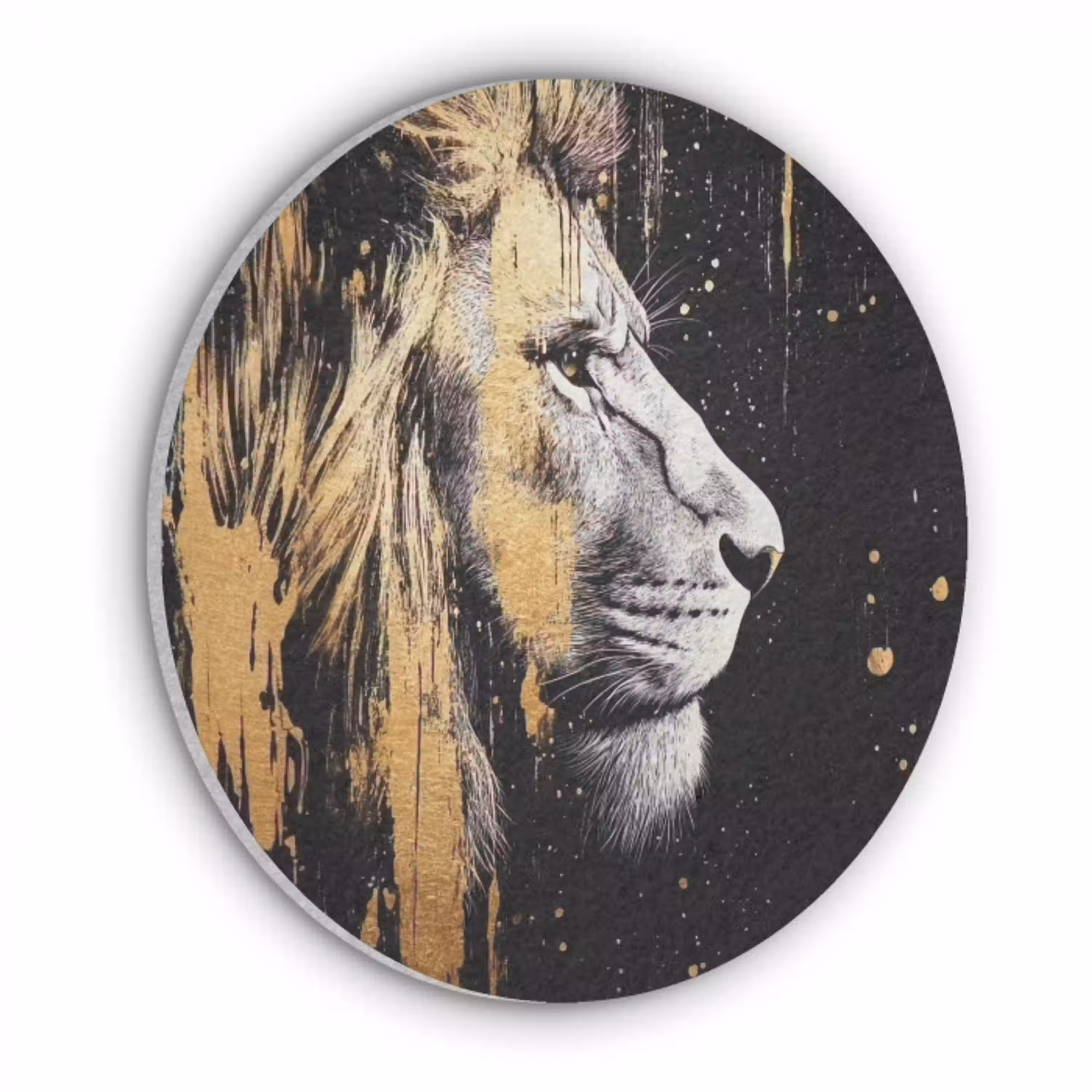 Portret - Leeuw - Abstract - Goud Akoestische PET Vilt - Rond klein -3d