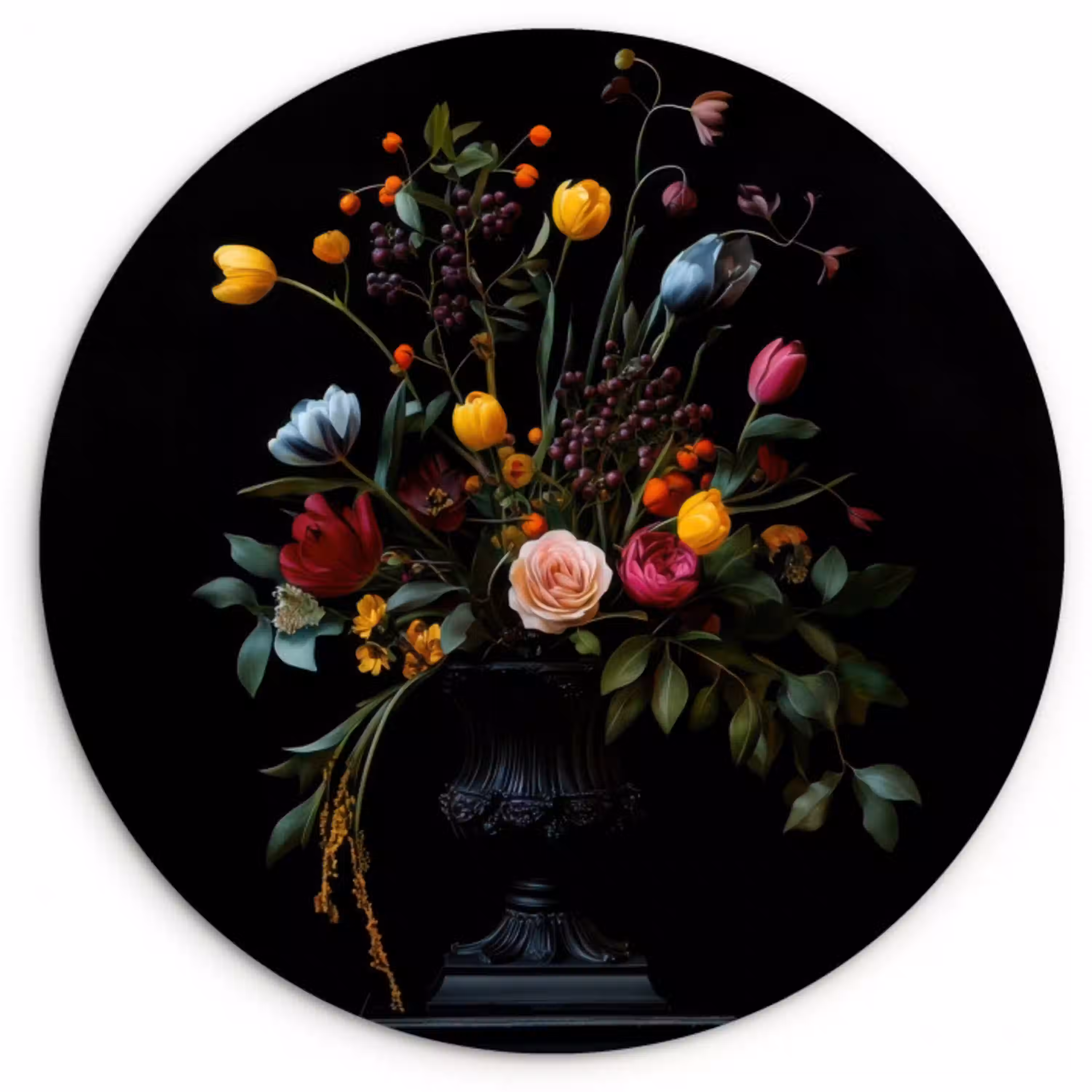 Klassiek - Vaas - Boeket - Bloemen Wandcirkel plexiglas klein -3d