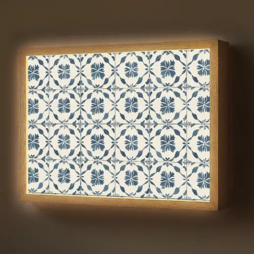 Grafisch - Tegel - Blauw Light Box met batterij (Wandlamp) middel 907 -z3d_website