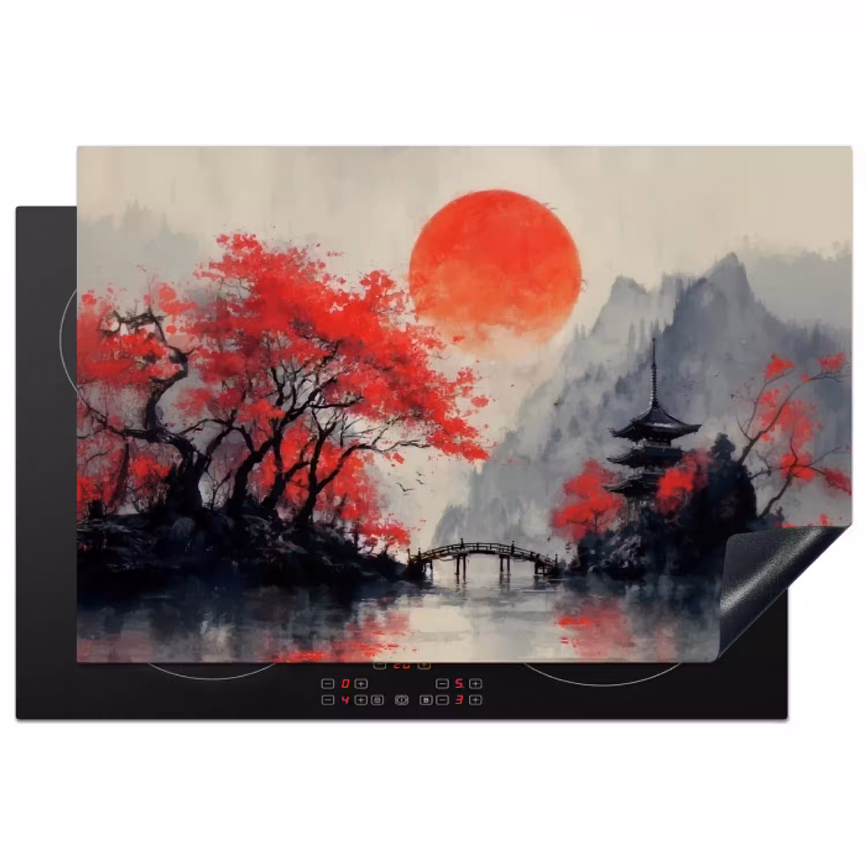 Rode zon - Rivier - brug - Bomen Inductie beschermer vinyl 3mm klein -3d