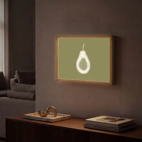 Avocado - Minimalistisch - Illustratie - Groen Light Box met batterij (Wandlamp) middel -sfeer1