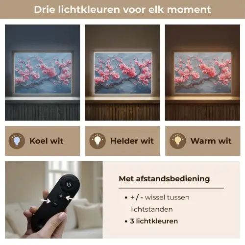 Bloesem - Bloem - Roze - Tak Light Box met batterij (Wandlamp) middel -USP_lichtkleurNL
