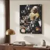 Melkmeisje - Johannes Vermeer - Bloemen - Blauw Textielframe zwart klein -sfeer3