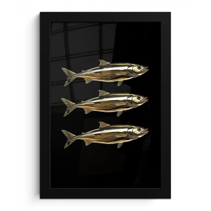 Vissen - Goud - Zwart fotolijst zwart zonder passe partout klein -3d
