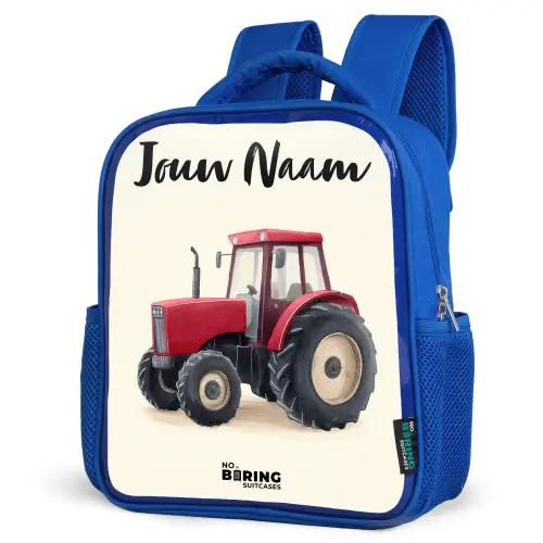 Tractor - Getekend - Rood Kinderrugzak - Blauw middel -schuin