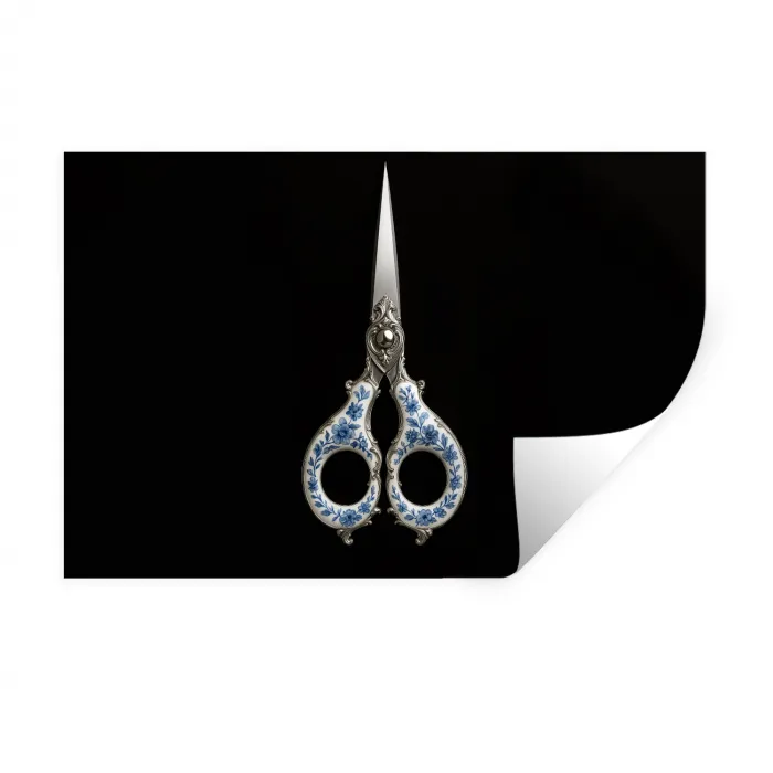Schaar - Delfts blauw - Zwart Muursticker klein -3d