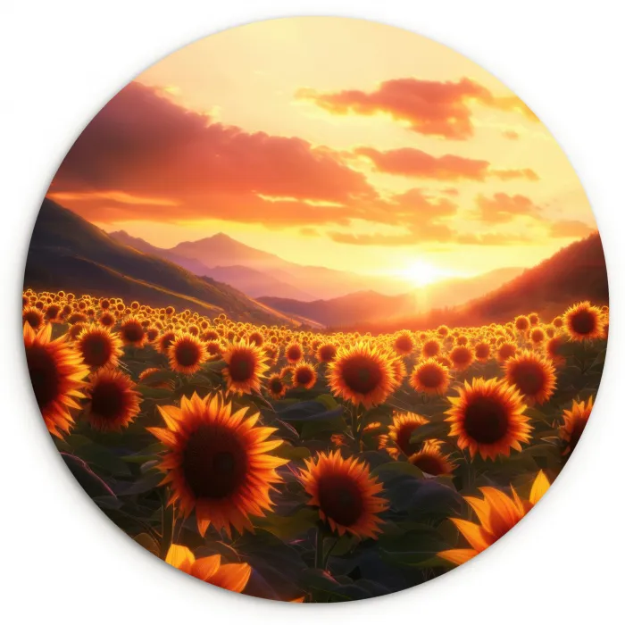 Zonnebloemen - Zonsondergang - Landschap Wandcirkel plexiglas klein -3d