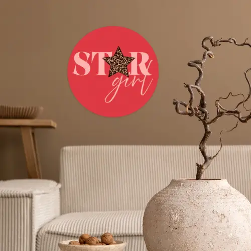 Star girl - Rood - Panter - Ster Wandcirkel behangsticker klein -sfeer1