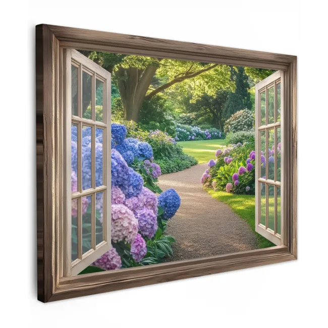 Canvas Print - View - Garden - Window - Hydrangea - Flowers