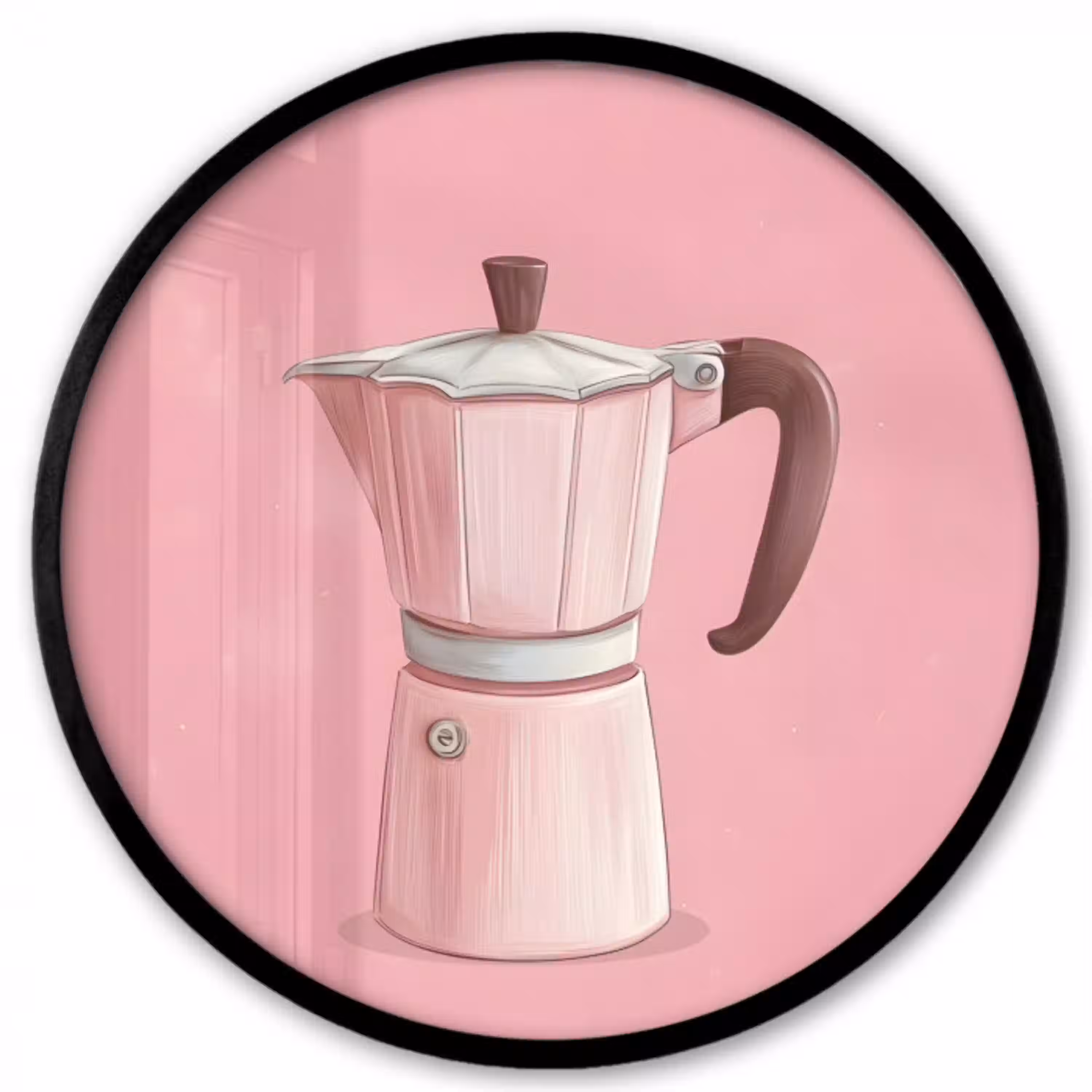 Roze - Mokkapot - Illustratie - Koffie Fotolijst rond zonder passe partout klein -3d
