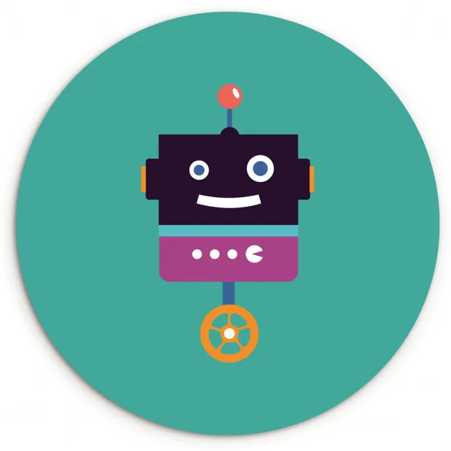 Robot - Wiel - Paars - Groen - Jongens - Kids Wandcirkel kunststof plaat 5mm dik klein -3d