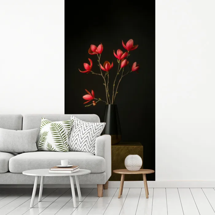 Rode - Bloemen - Vaas fotobehang vinyl groot -woonkamer
