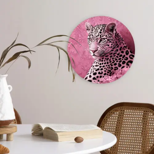 Panter - Luxe - Roze Wandcirkel plexiglas klein -sfeer4