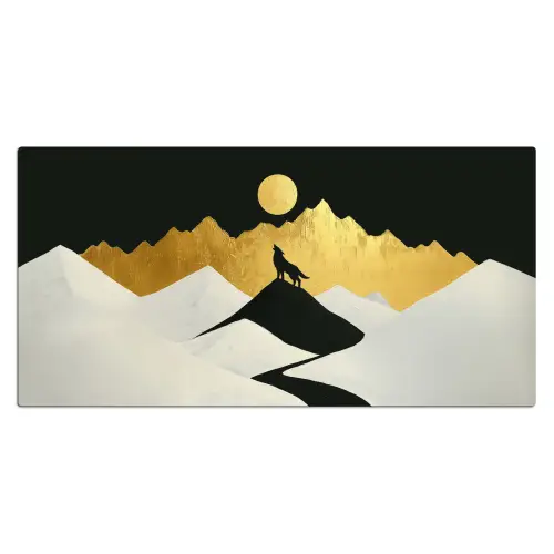 Wolf - Bergen - Maan - Zwart Muismat XXL klein -3d_leeg