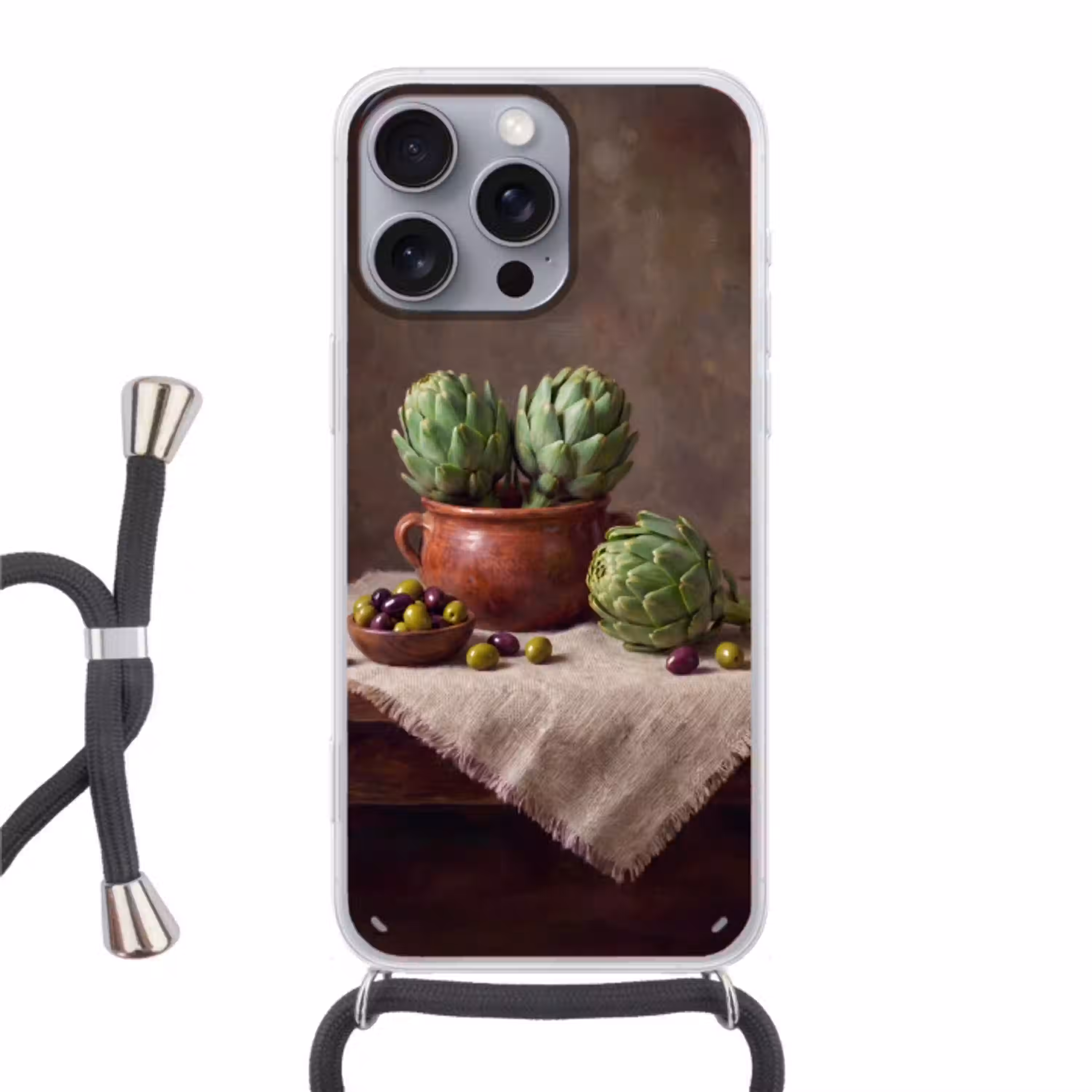Artisjokken - Olijven - Eten Hoesje iPhone 16 Pro Max met koord klein -3d