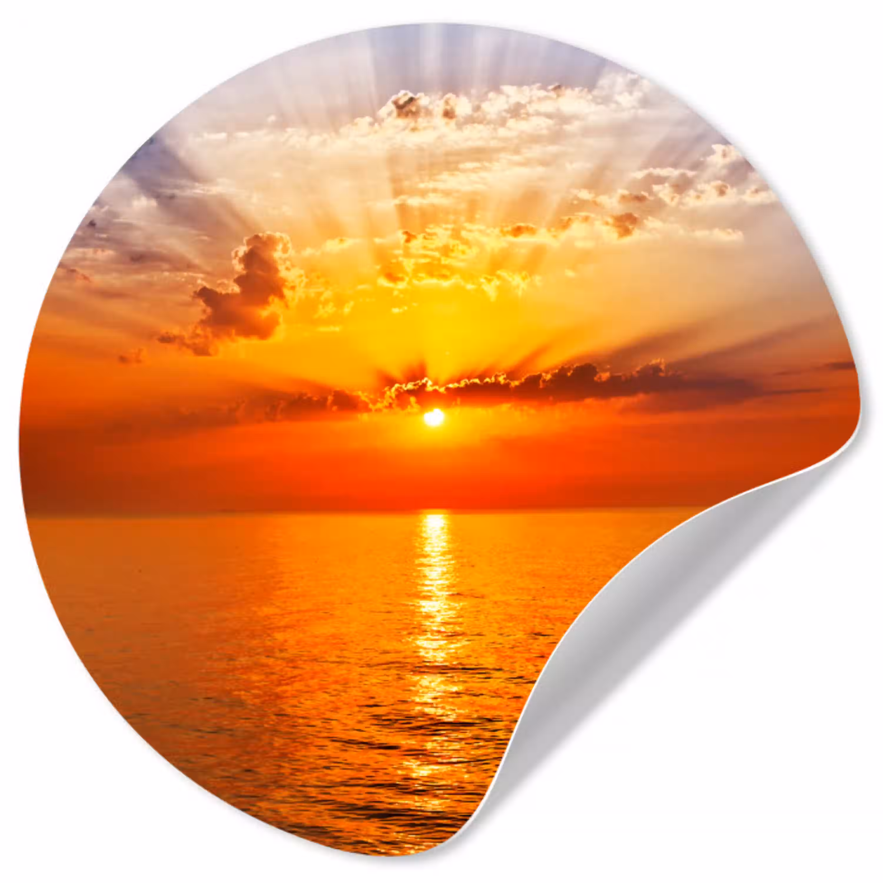 Zonsondergang - Zee - Lucht - Oranje - Horizon - Water Wandcirkel behangsticker klein -3d