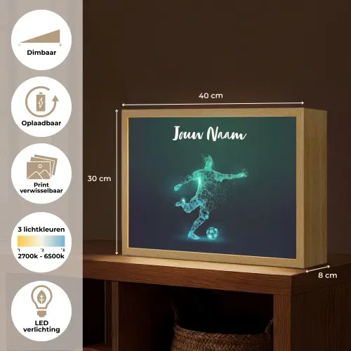 Voetballer - Trap - Blauw - Digitaal Light Box met batterij (Wandlamp kind) middel -USP_websiteoverzichtNL
