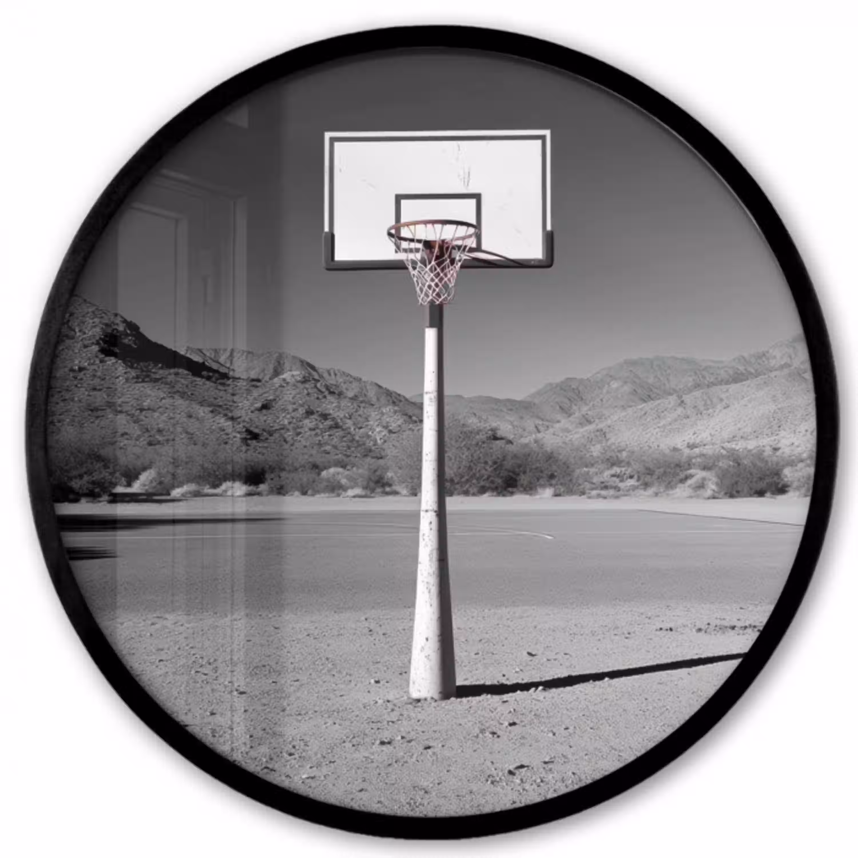 Basketbalpaal - Landschap - Zand - Wit Fotolijst rond zonder passe partout klein -3d