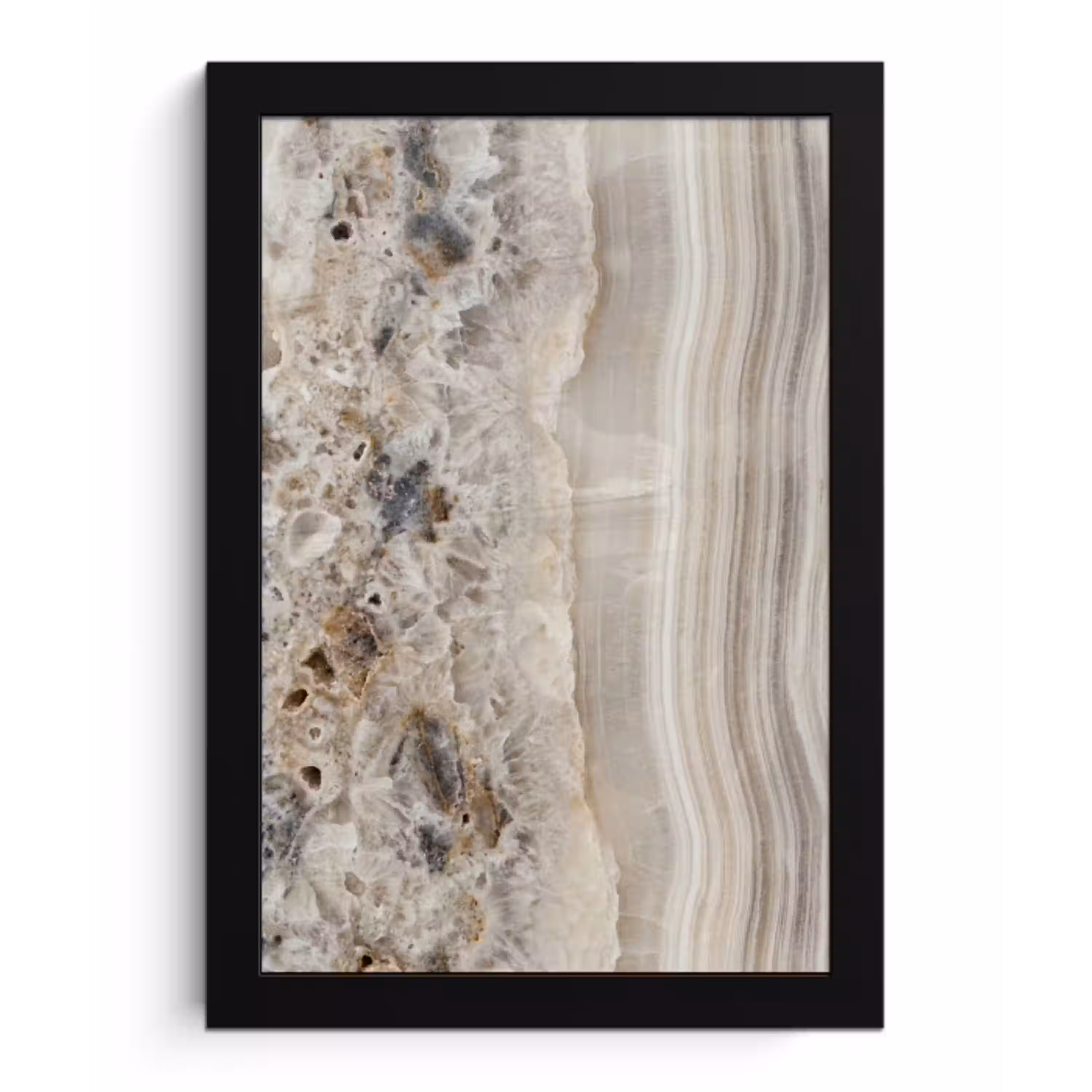 Steen - Textuur - Abstract - Beige - Wit fotolijst zwart zonder passe partout klein -3d