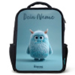 Blauw pluizig monster met hoorns Rugzak - Zwart middel -3d