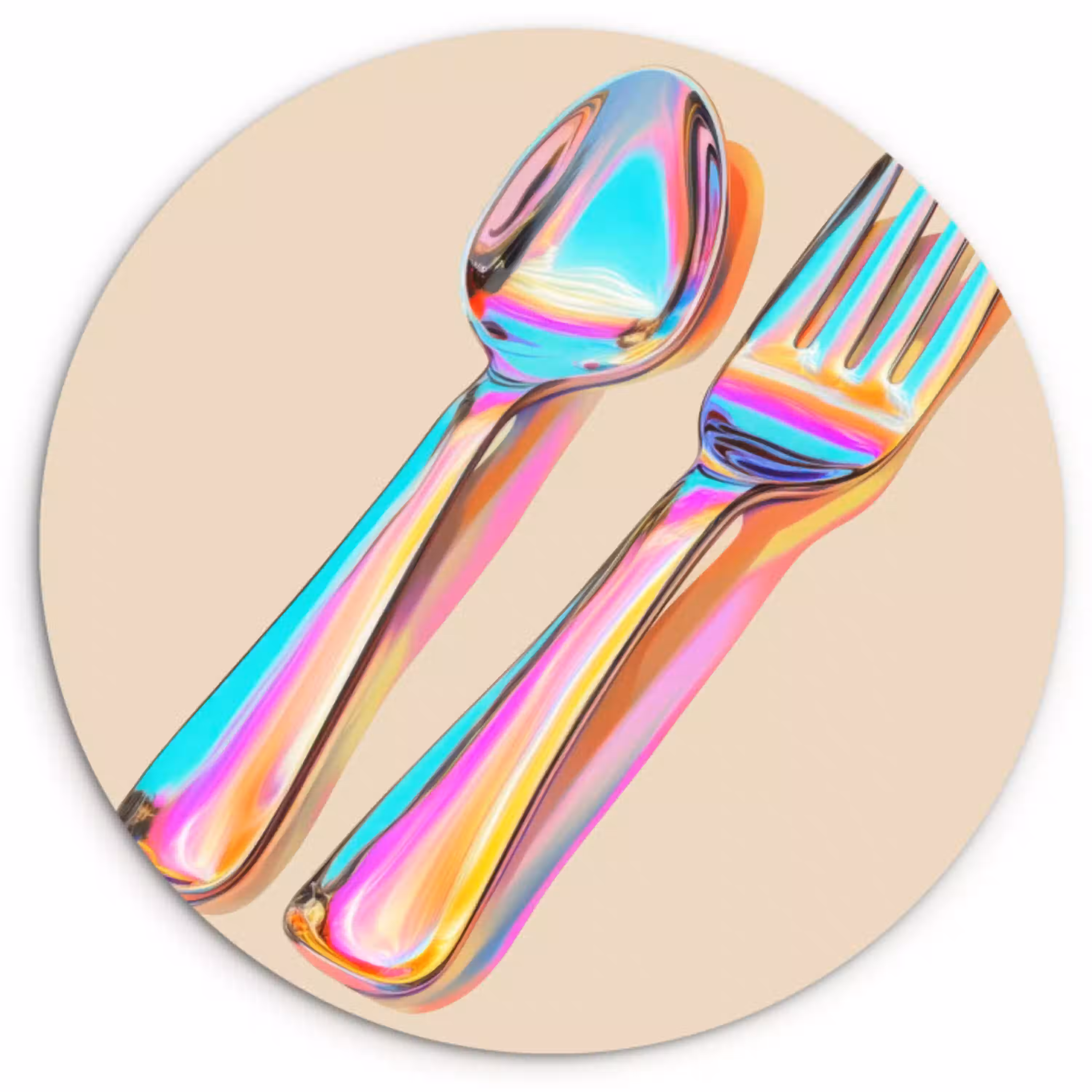Regenboog - Lepel - Vork Wandcirkel kunststof plaat 5mm dik klein -3d