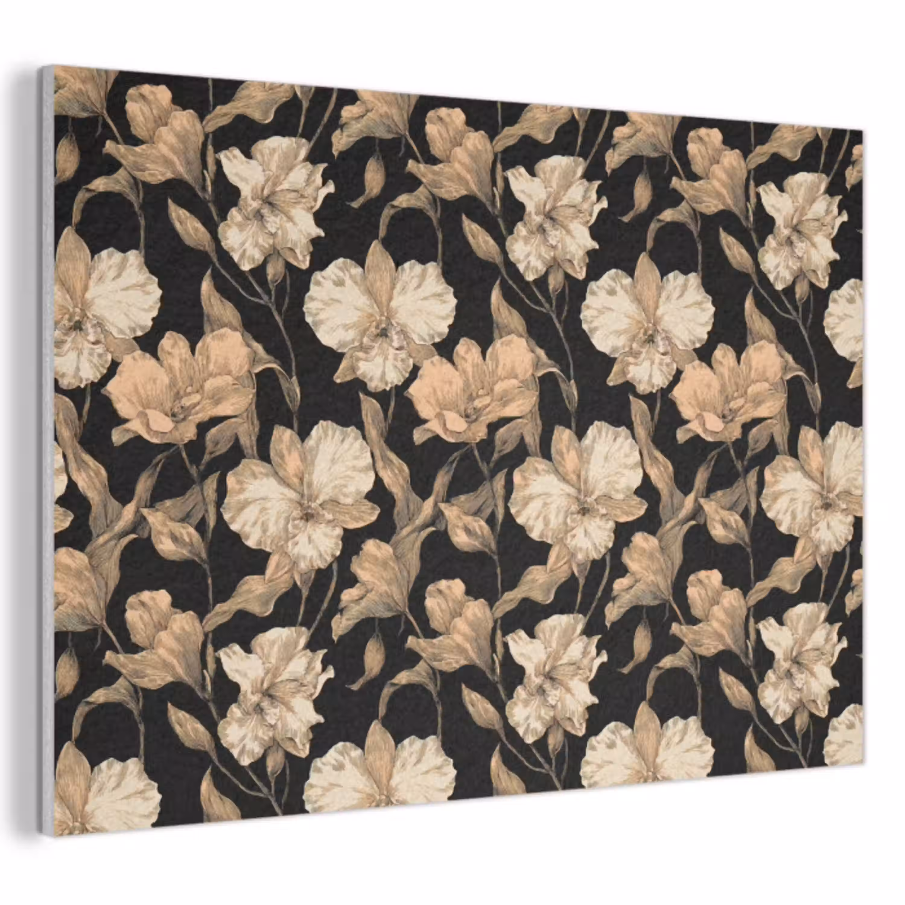 Orchideeën - Lijntekening - Patroon - Beige - Zwart PET vilt klein 837 -3d